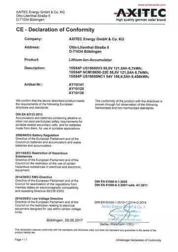 AXIstorage CE Declaration of Conformity Li7S Li9S EN