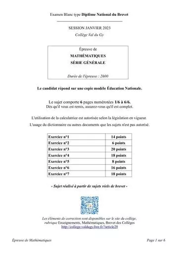 Brevet blanc math college valdugy janvier 2023