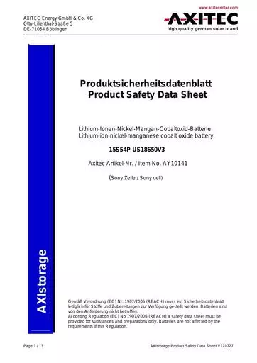 AXIstorage Produktsicherheitsblatt Li7S Sony DE EN V170727