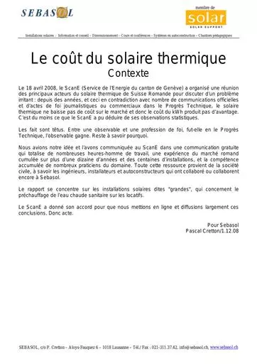 Le Cout du Solaire   sebasol