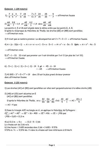 Brevet blanc math college raymond queneau janvier 2023 corrige