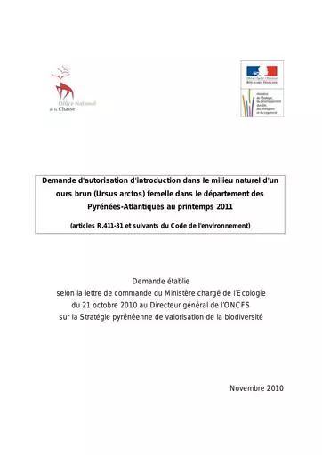 Dossier introduction ourse pyrenees atlantique 2011