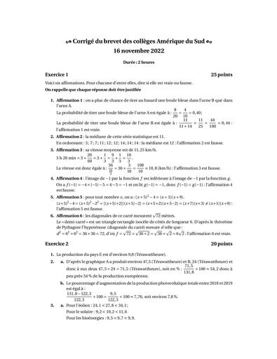 Brevet Am du Sud nov 2022 DV Corrige