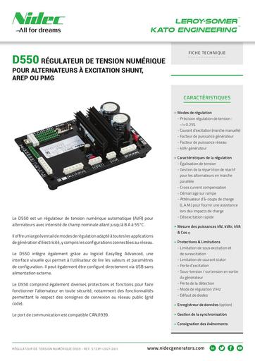 Fiche technique Nidec Leroy Somer D550 regulateur numerique