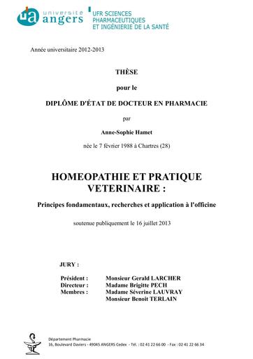 Homeopathie veterinaire these