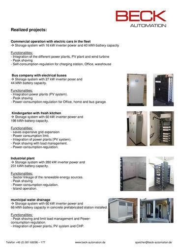 Battery storage   extract of reference projects