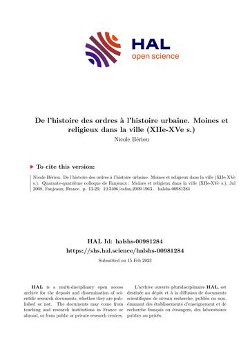 De l'histoire des ordres à l'histoire urbaine