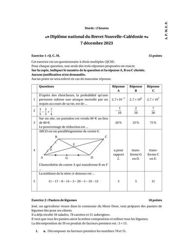 Brevet Caledonie 7 12 2023 DV