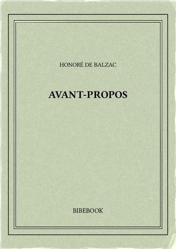 Balzac honore de   avant propos