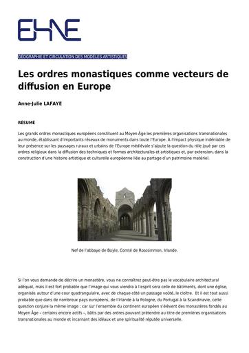EHNE Ordres monastiques comme vecteurs de diffusion en Europe