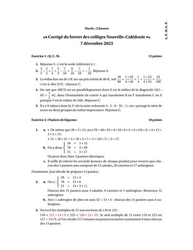 Caledonie 7 12 2023 DV Corrige