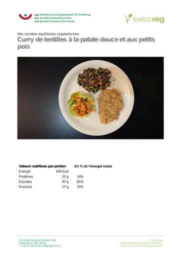 8  Recette Curry de lentilles à la patate douce et aux petits pois