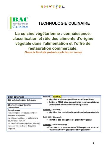 Cuisine vegetarienne bac pro