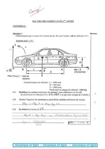 Freinage controle auto corrigé bac pro