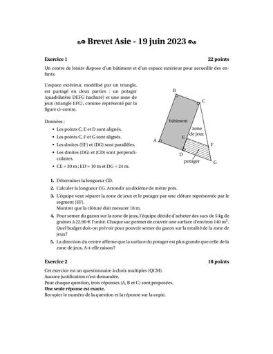 Brevet Asie 19 juin 2023 FH