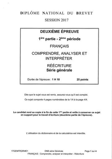 Brevet 2017 France Francais