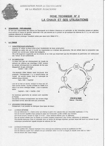 Fiche technique n 2 chaux maison alsacienne