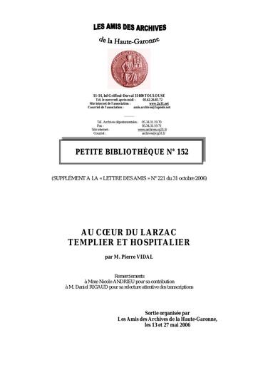 AU CŒUR DU LARZAC templier et hospitalier