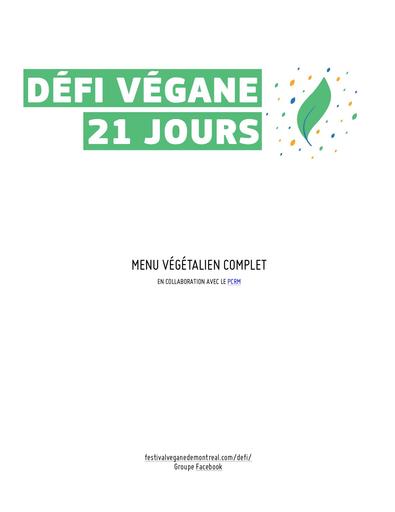 DÉFI VÉGANE DE 21 JOURS Recettes 2014 FR