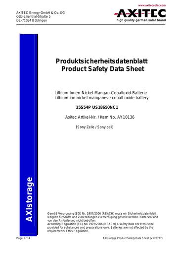 AXIstorage Produktsicherheitsblatt Li9S Sony DE EN V170727