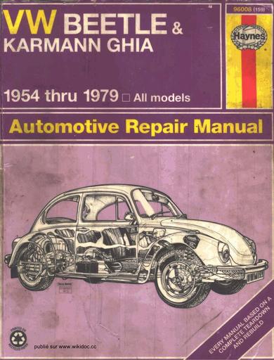 Automotive repair manual   VW Beetle & Karmann Ghia   1954 to 1979