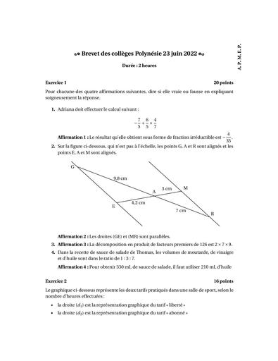 Brevet polynesie 23 juin 2022 dv