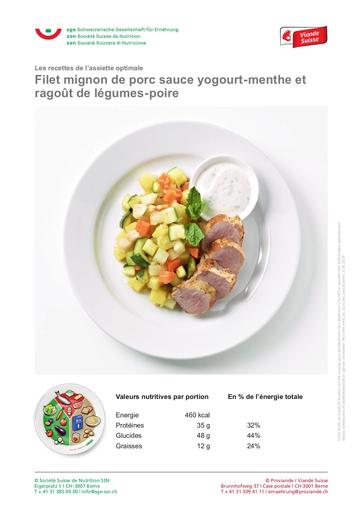 F Filet mignon de porc sauce yogourt menthe et ragout de legumes poire 2019