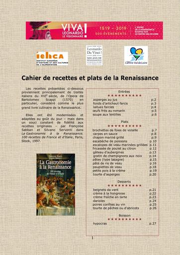 Cahier de recettes et plats de la Renaissance