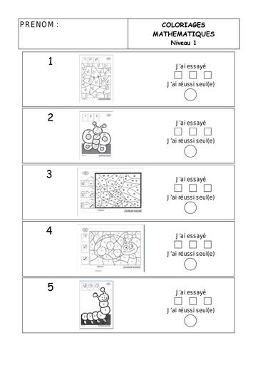 Fiche suivi coloriage maths niv1