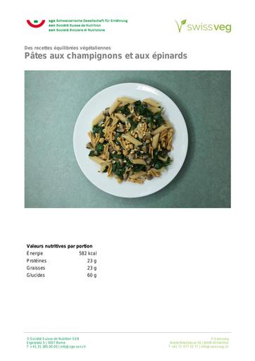 9 recette vegetalienne pates aux champignons et aux epinards