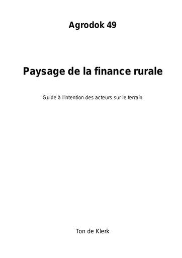 Agrodok   49   Paysage de la finance rurale