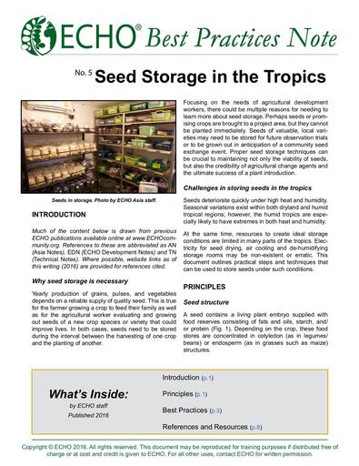 ECHO bpn 5 seed storage in the tropics